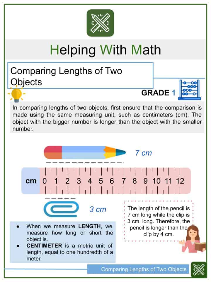 Comparing Lengths Of Two Objects St Grade Math Worksheets Helping