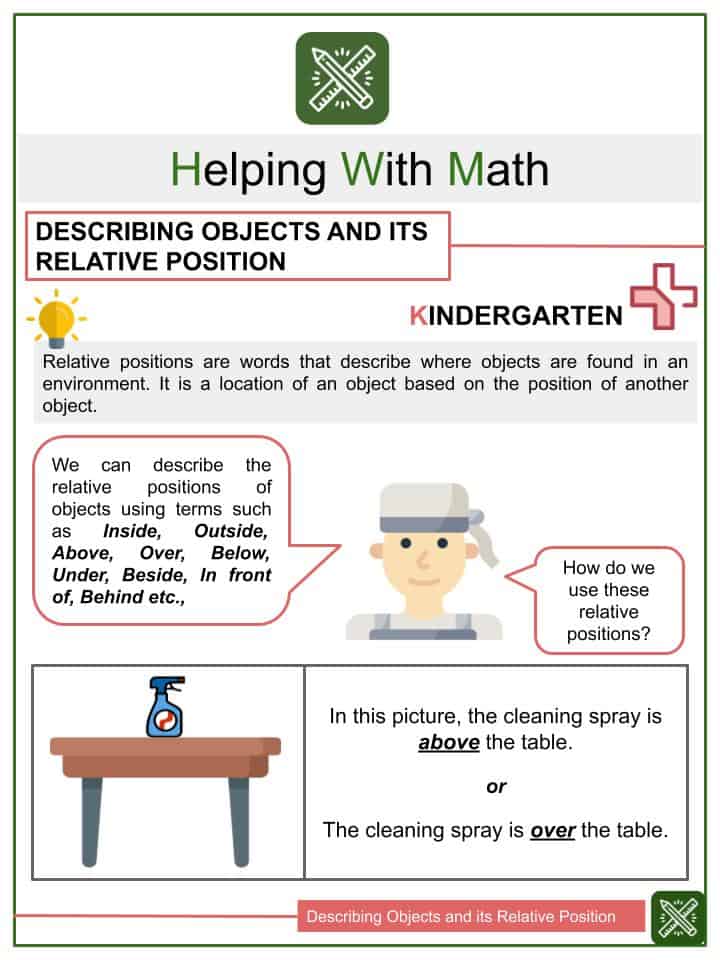 Describing Objects & Its Relative Position Worksheets | Kindergarten