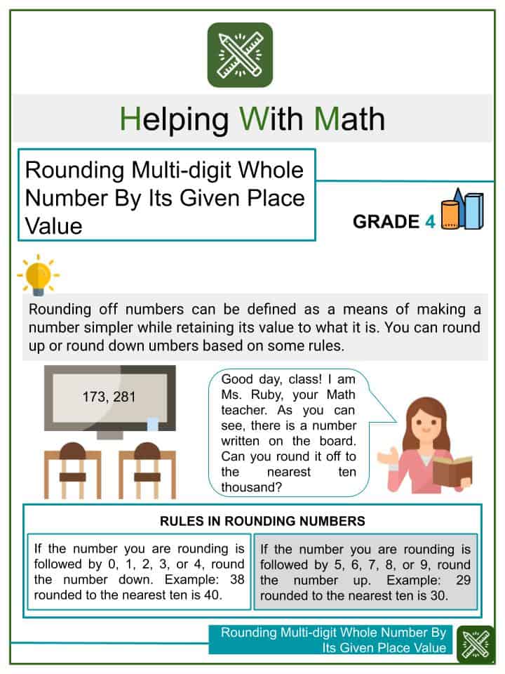 Rounding Off Multi digit Whole Number Given Its Place Value Worksheets Helping With Math