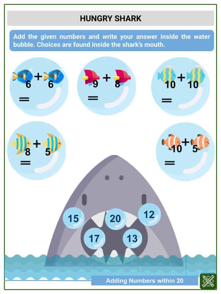 adding numbers within 20 1st grade math worksheets