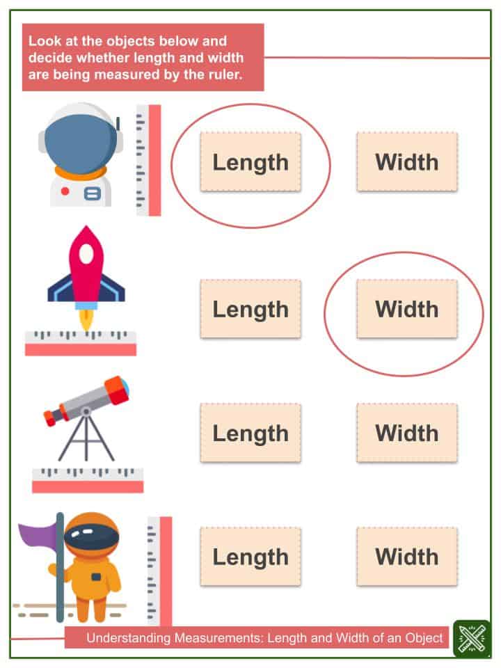 Measurements Length and Width of an Object Math Worksheets