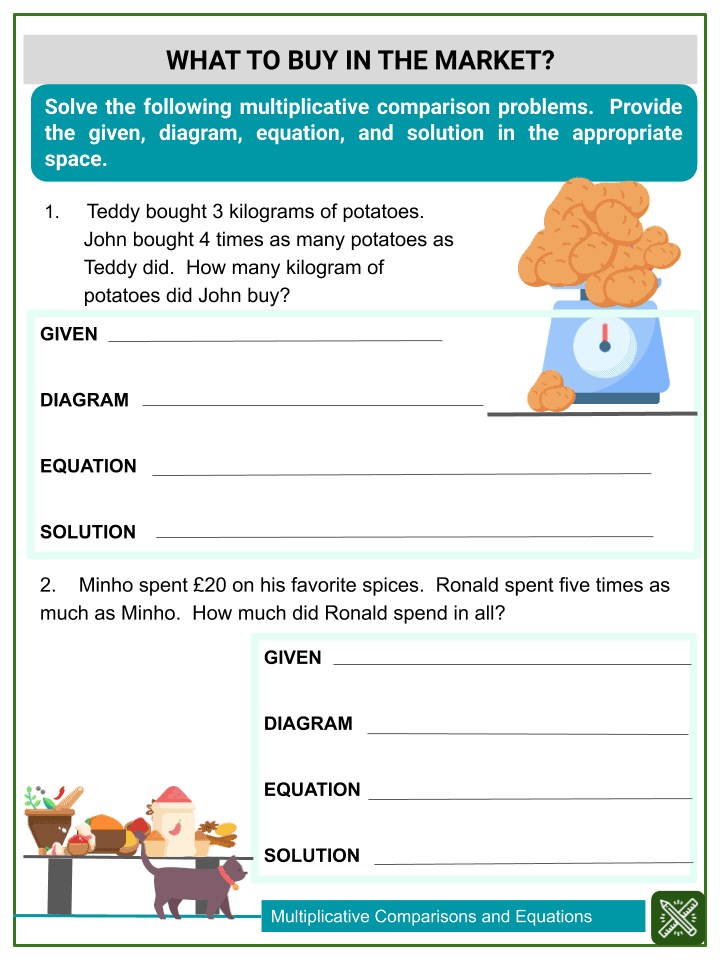  Multiplicative Comparisons And Equations 4th Grade Math Worksheets 