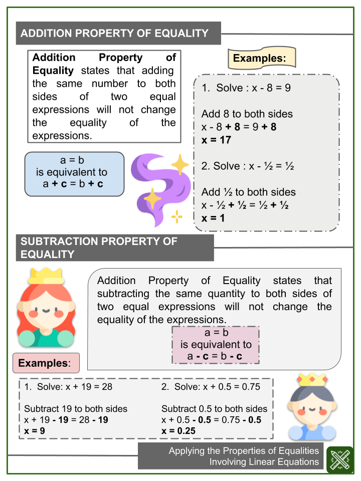 Applying The Properties Of Equalities 7th Grade Math Worksheets