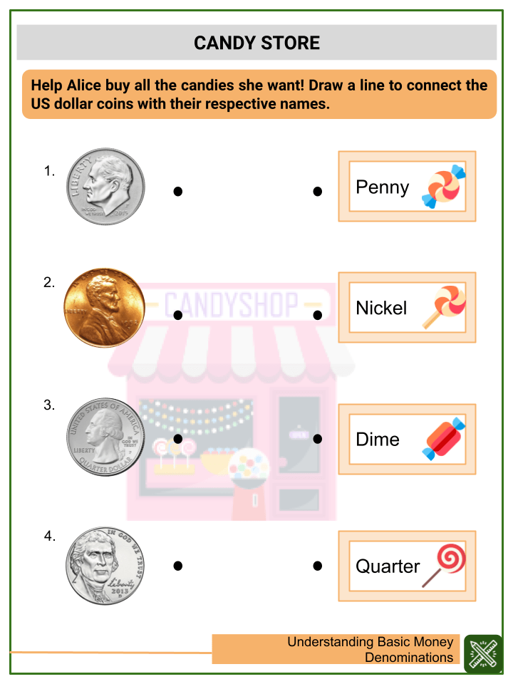 Understanding Basic Money Denominations 2nd Grade Math Worksheets