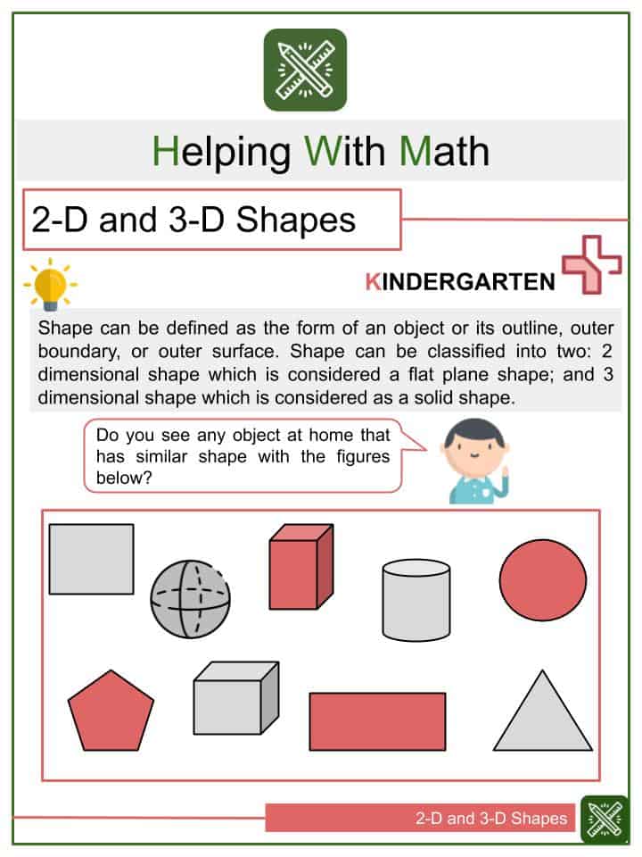 2 d and 3 d shapes kindergarten math worksheets