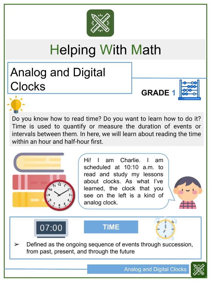 analog and digital clocks 1st grade math worksheets for kids
