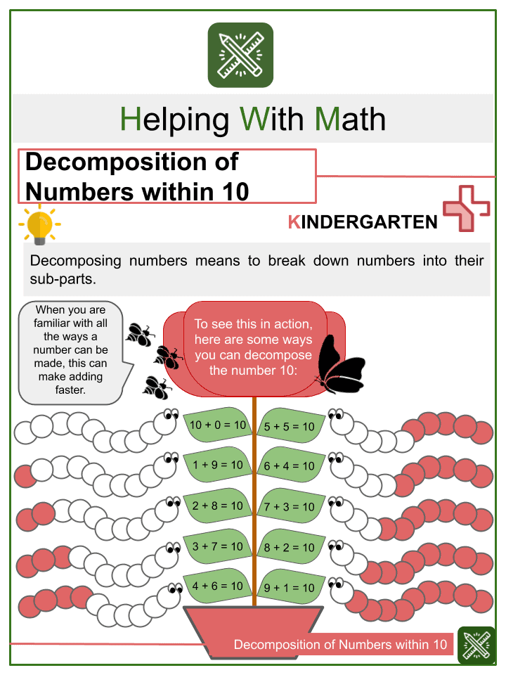 Decomposition Of Numbers Within 10 Kindergarten Math Worksheets
