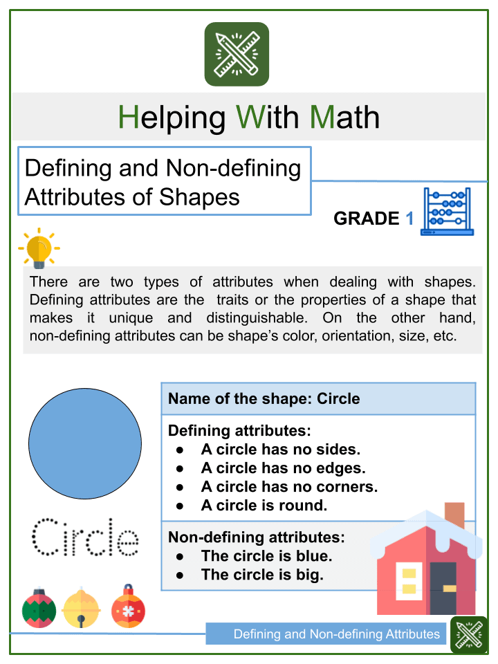defining and non defining attributes of shapes 1st grade worksheets
