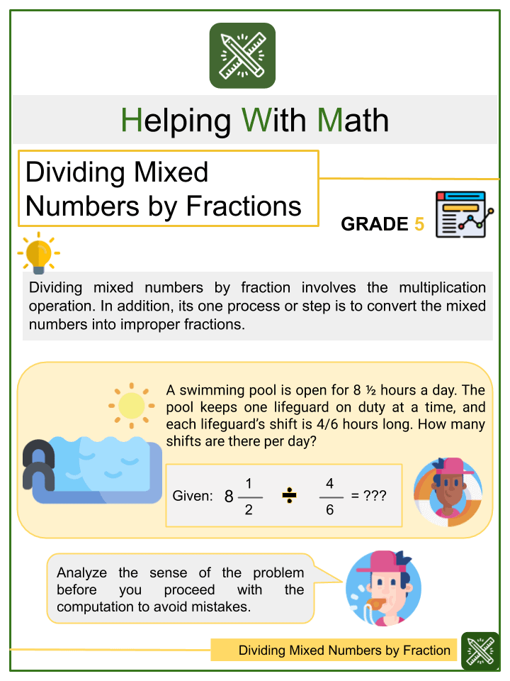 Dividing Whole Numbers By Mixed Fractions Worksheet