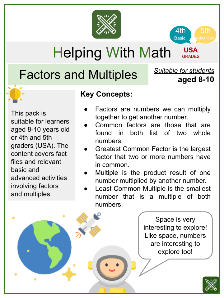  Factors and Multiples Math Worksheets Ages 8 10 Activities