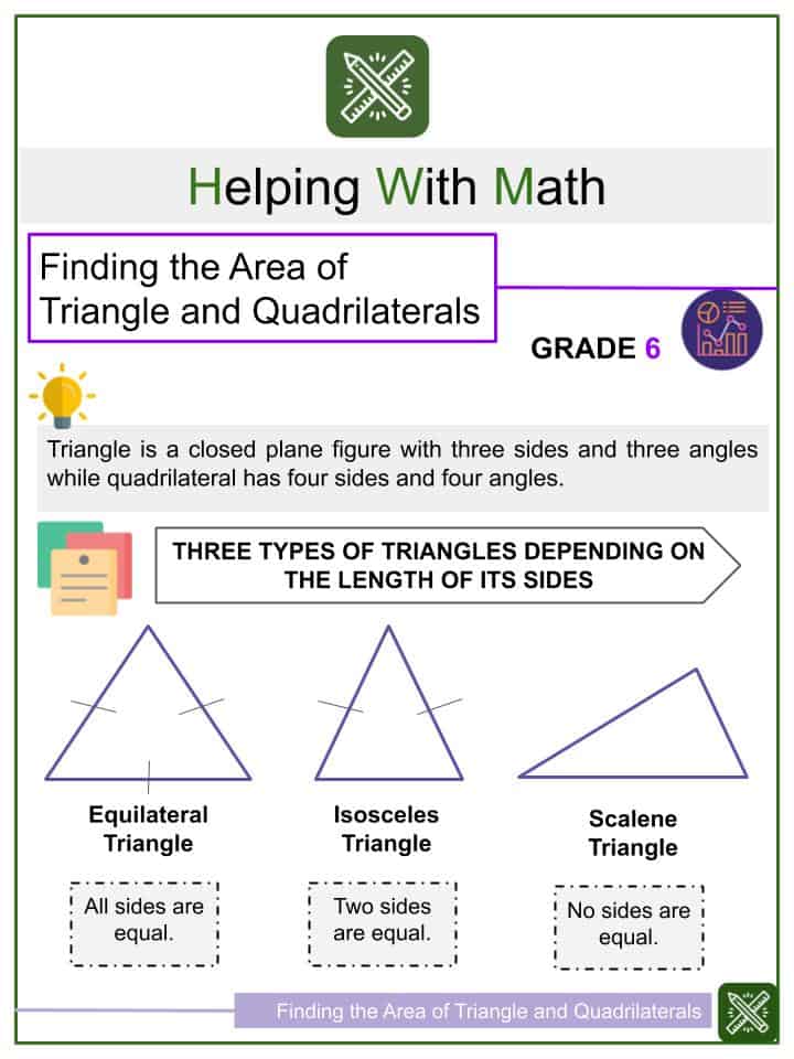 finding the area of triangle quadrilaterals 6th grade math worksheets