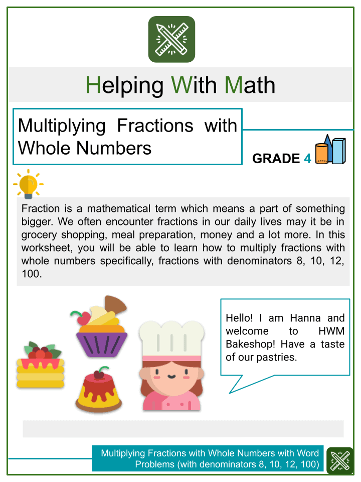 Multiplying Fractions With Whole Numbers 4th Grade Math Worksheets