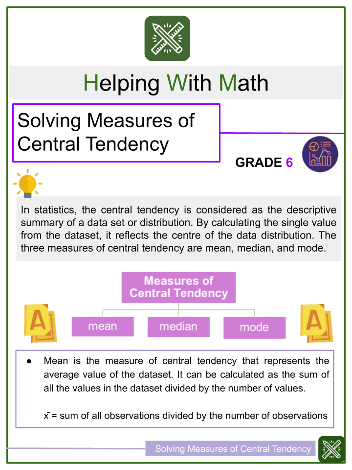 Solving Measures of Central Tendency 6th Grade Math Worksheets