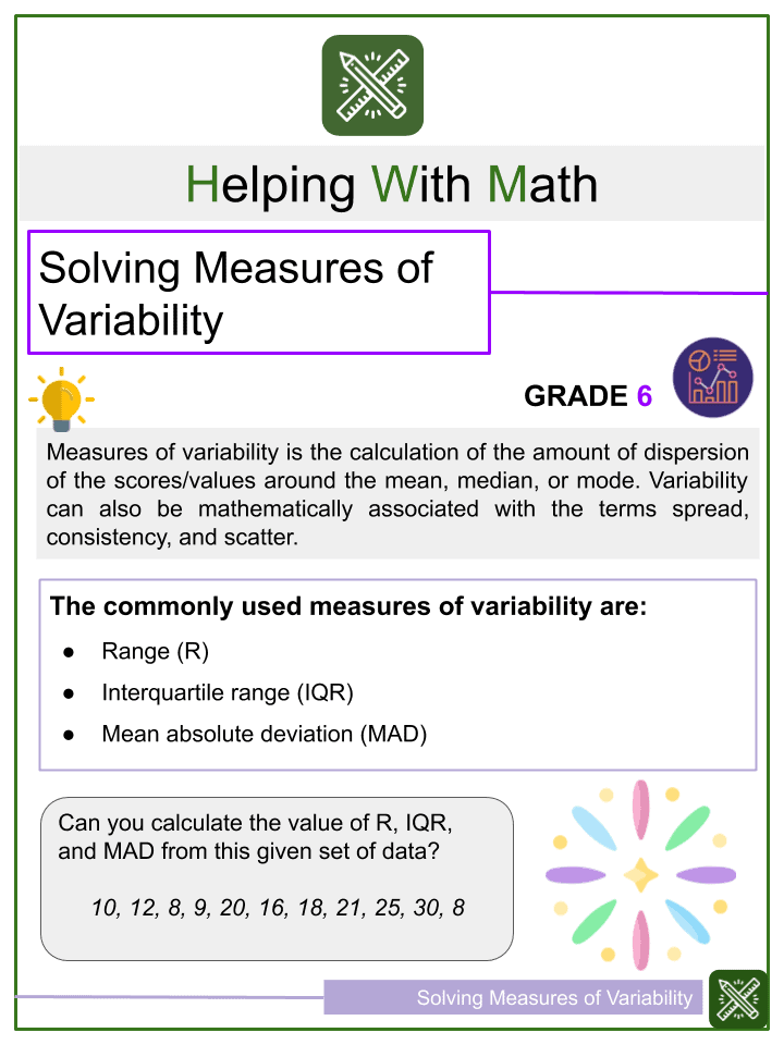 solving measures of variability 6th grade maths worksheets