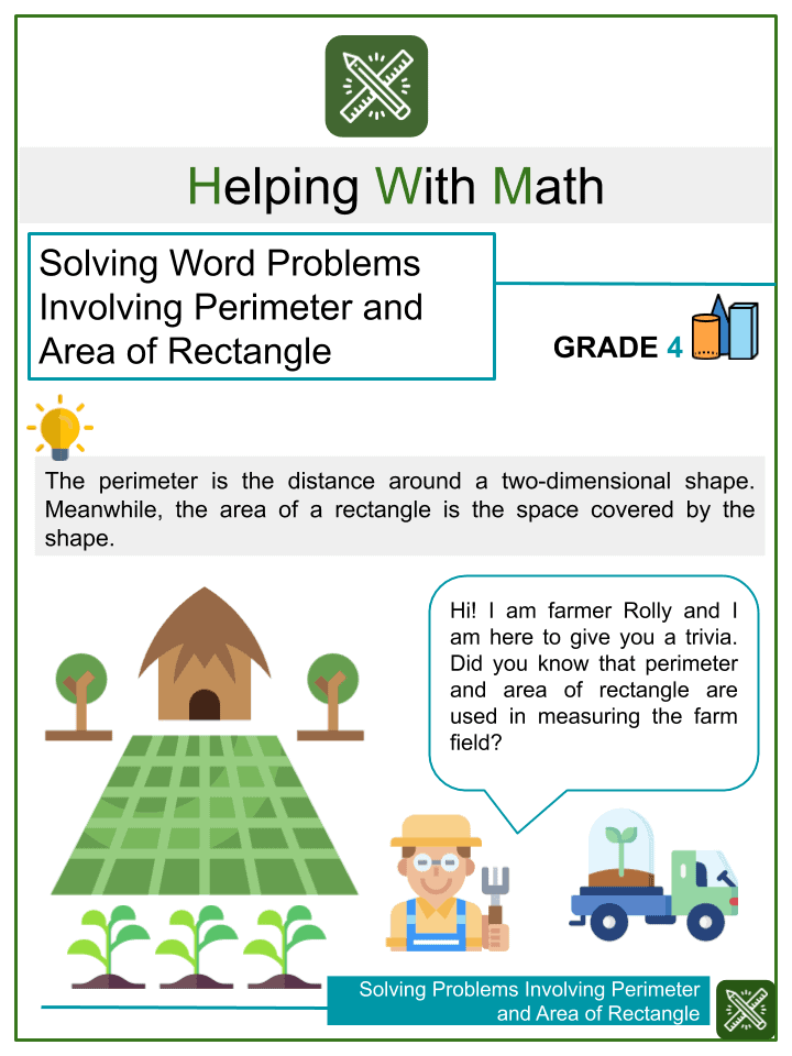 Solving Word Problems Involving Perimeter Area of Rectangle Worksheets