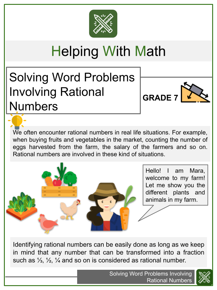 Solving Word Problems Involving Rational Numbers Worksheets