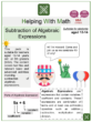 Subtraction of Algebraic Expressions (Ages 12-14) Worksheets (4th Of July Themed)
