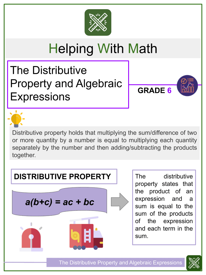 the distributive property and algebraic expressions 6th grade math worksheets