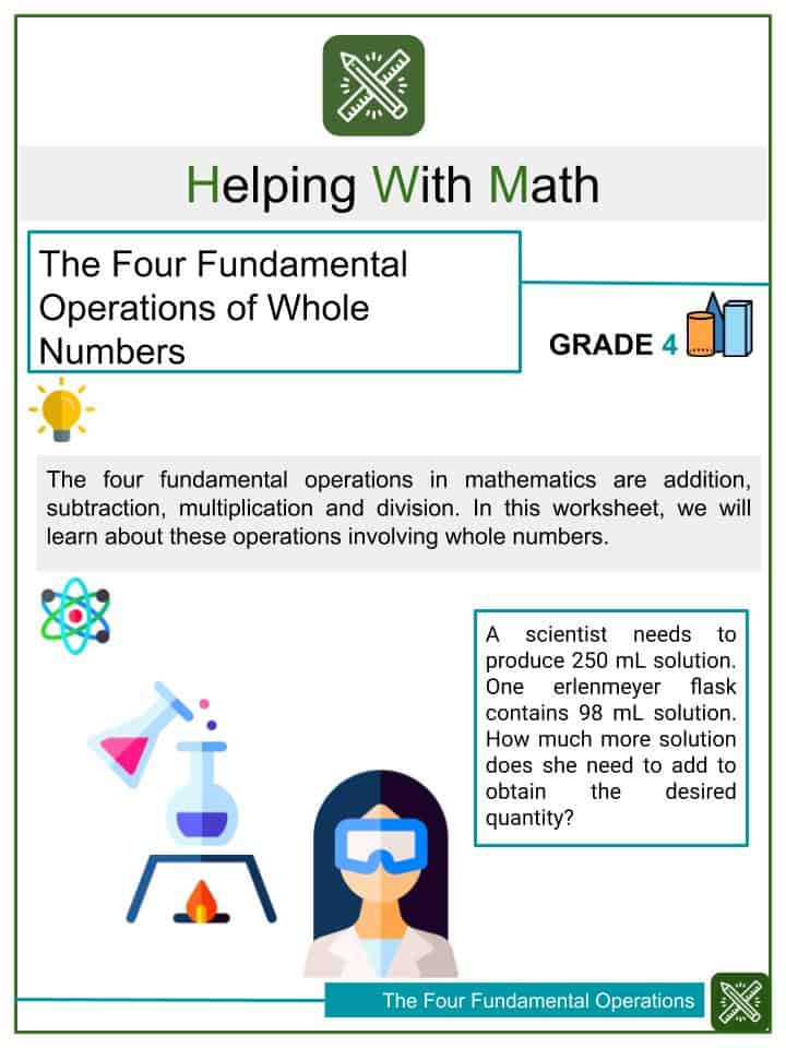 the four fundamental operations of whole numbers 4th grade math worksheets helping with math