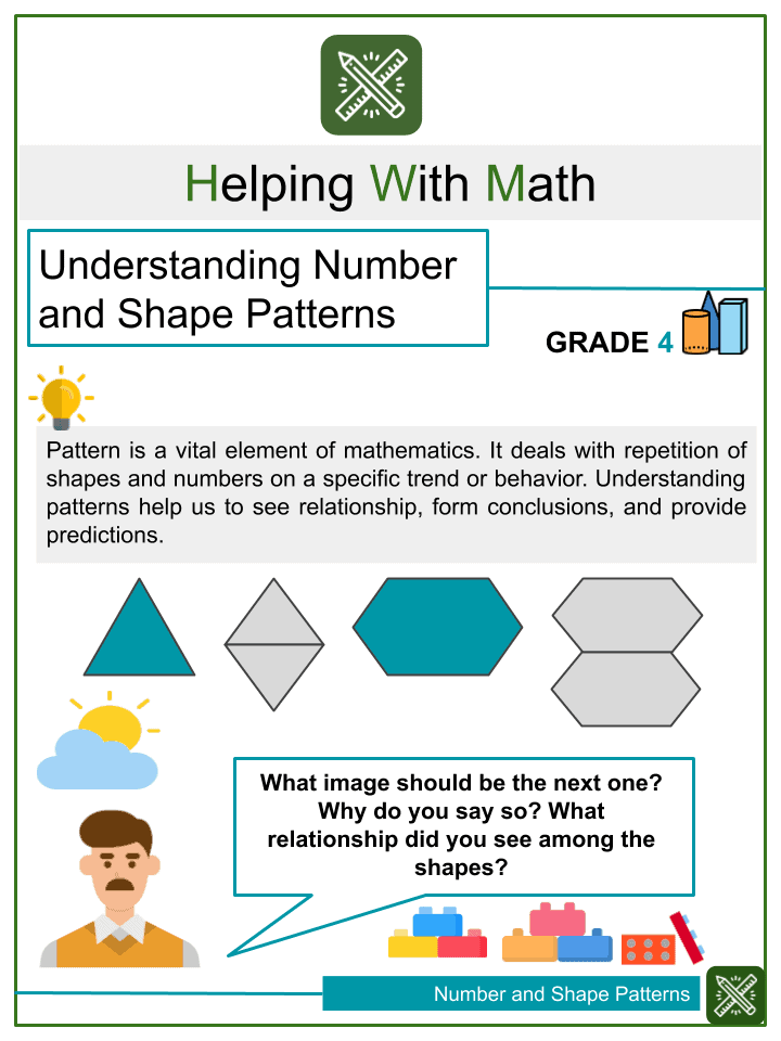 understanding number and shape patterns 4th grade math worksheets