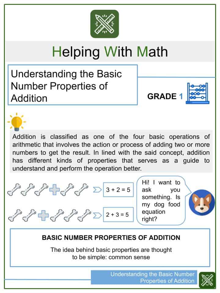 understanding the basic number properties of addition 1st grade math worksheets helping with math