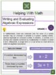 Writing and Evaluating Algebraic Expressions 6th Grade Math Worksheets