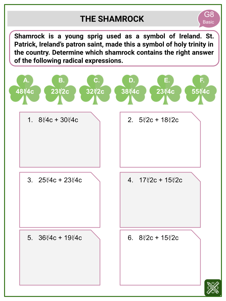 Addition of Radicals Math Worksheets | Ages 12-14 Activities