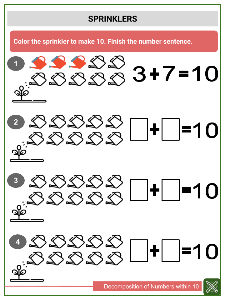 Decomposition of Numbers within 10 Kindergarten Math Worksheets