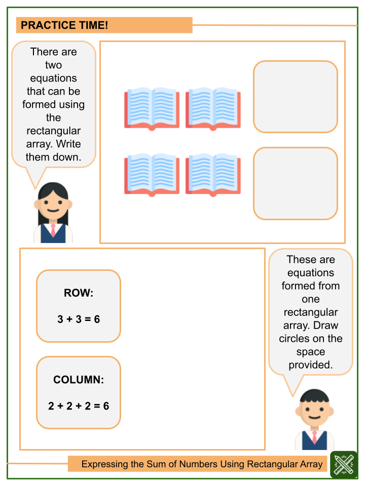 Expressing The Sum Of Numbers Using Rectangular Array Math Worksheets