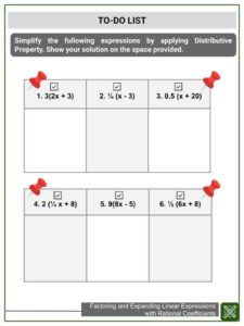 Factoring & Expanding Linear Expressions 7th Grade Worksheet