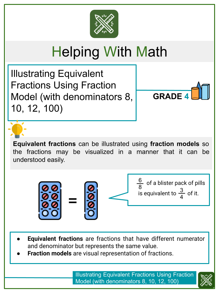 illustrating equivalent fractions grade 4 math worksheets