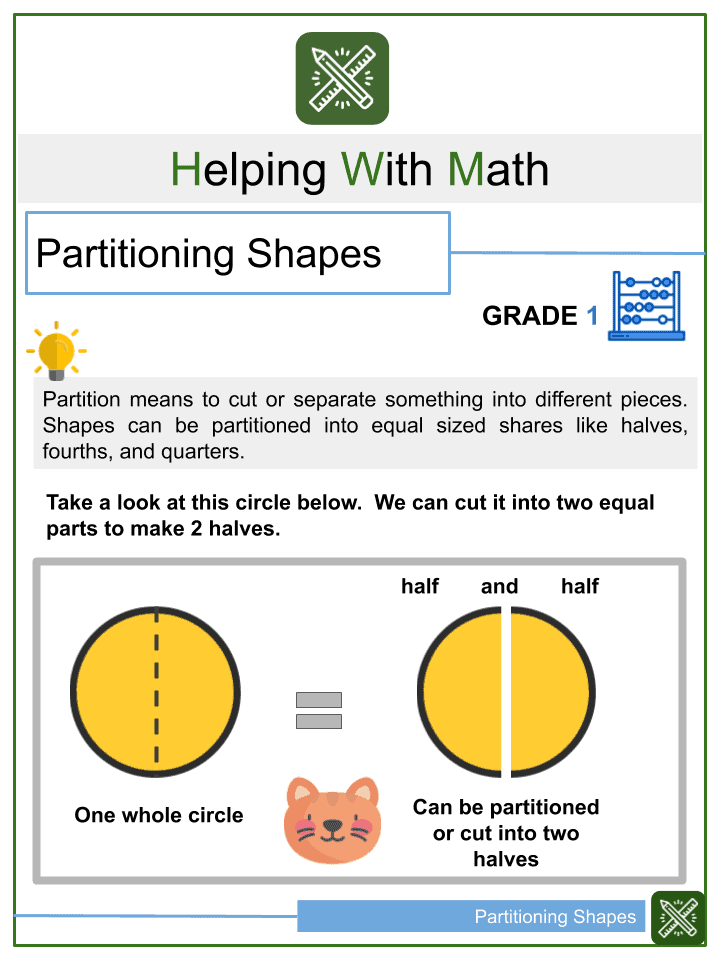 partitioning shapes 1st grade math worksheets common core aligned