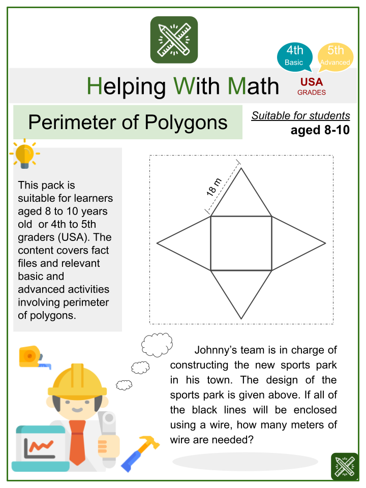perimeter of polygons themed math worksheets aged 8 10