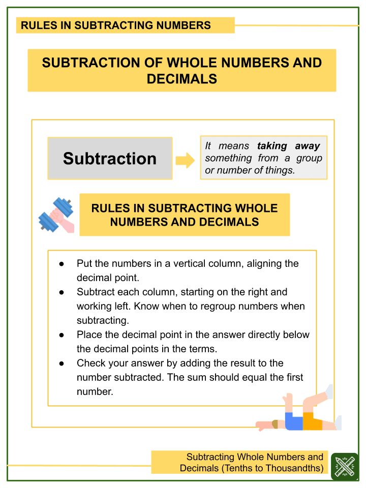 subtracting whole numbers and decimals 5th grade math worksheets