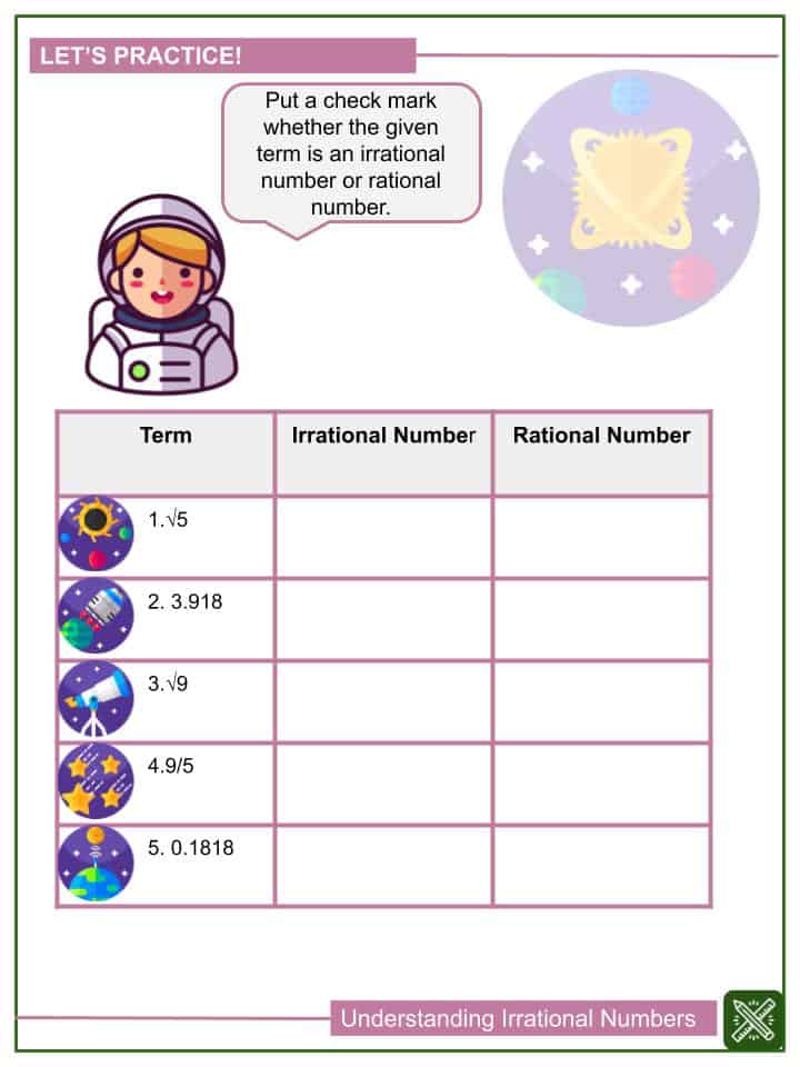 Irrational Numbers Worksheet Grade 8