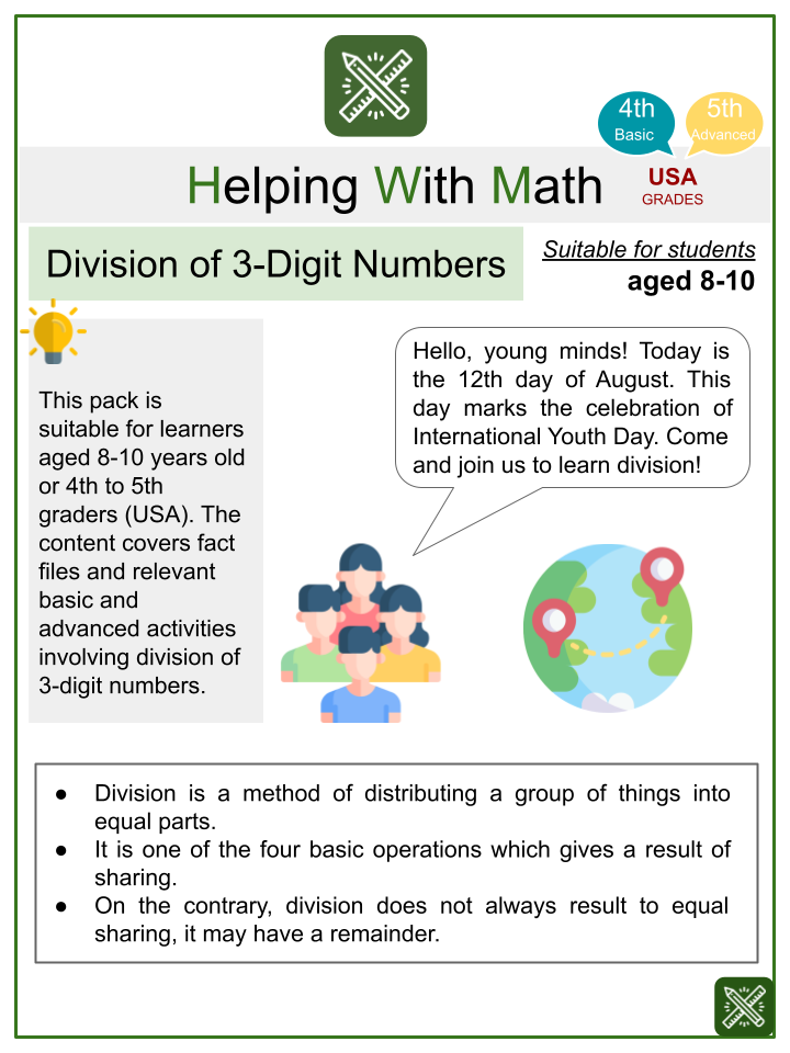 division of 3 digit numbers math worksheets aged 8 10