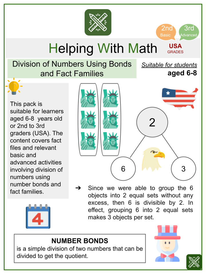 Division Of Numbers Using Number Bonds Themed Math Worksheets