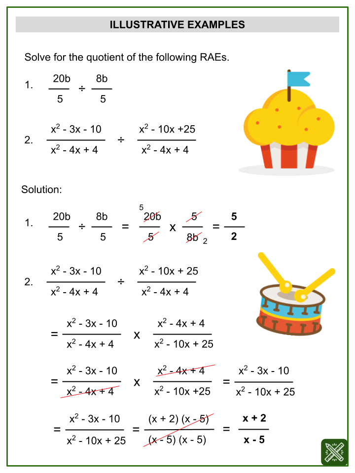 Division Of Rational Algebraic Expressions Themed Worksheets