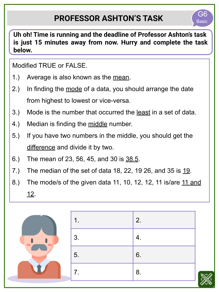 Measures Of Central Tendency Themed Math Worksheets