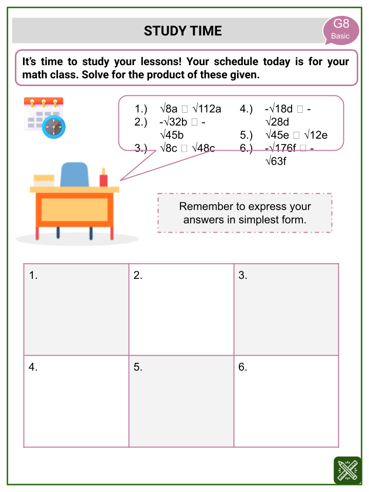 Multiplication Of Radical Expressions Worksheets Aged 12 14