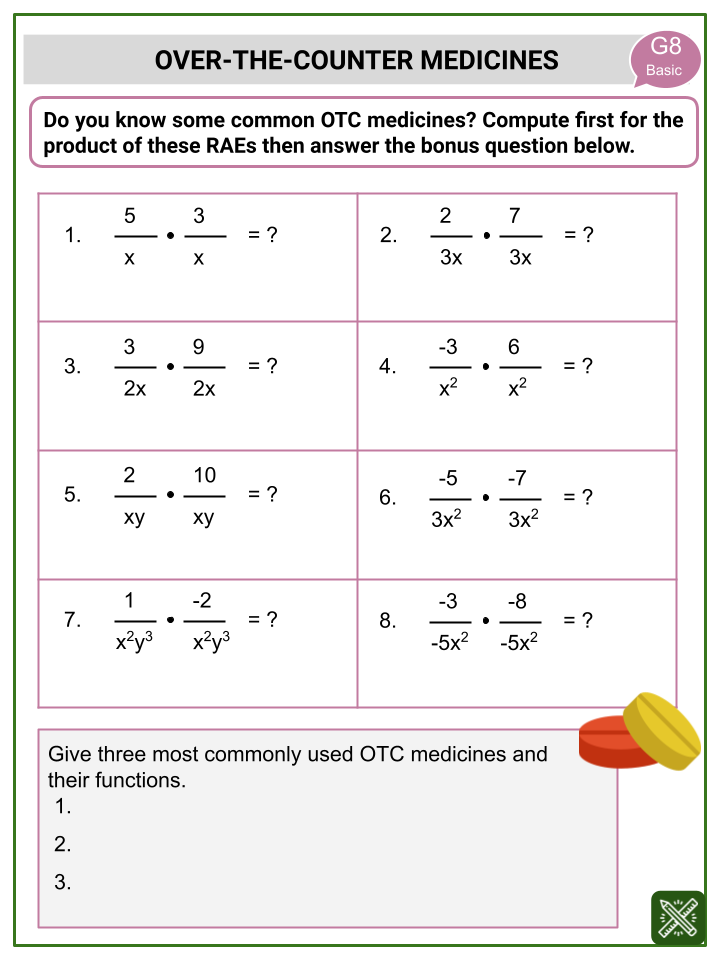 Multiplication Of Rational Algebraic Expressions Worksheets