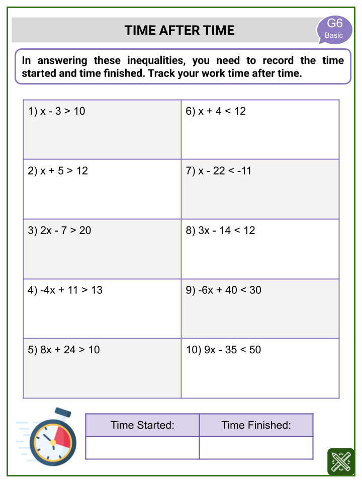 Variable Math Problems Worksheets