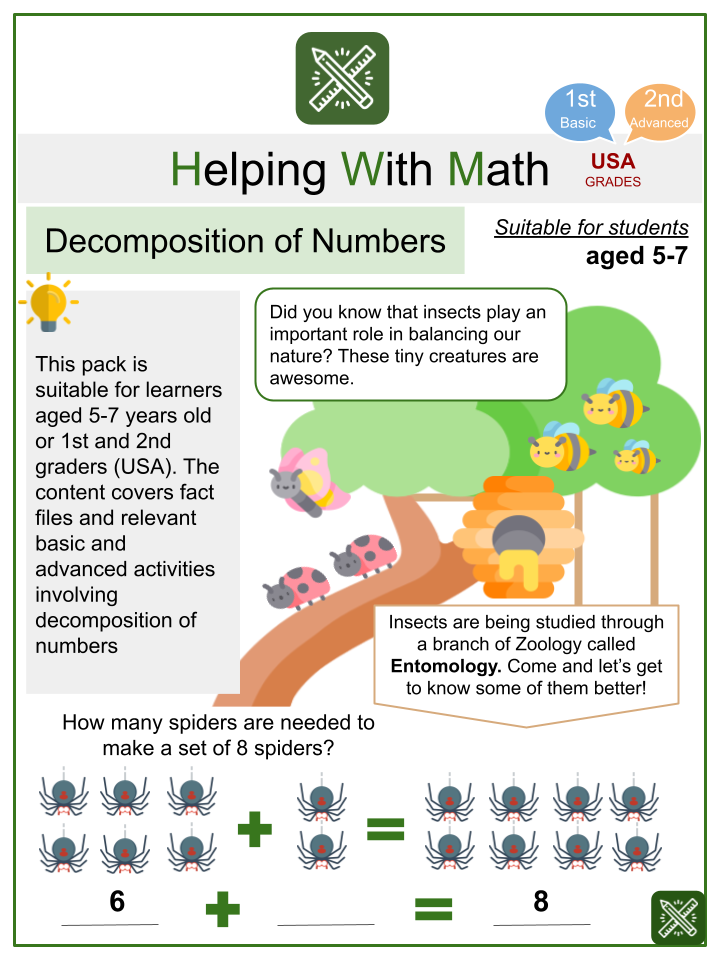 Decomposition Of Numbers Themed Math Worksheets Aged 5 7