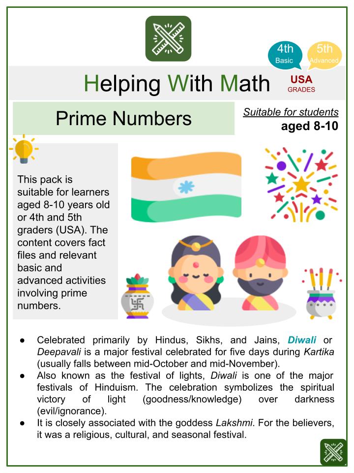Prime Numbers (Diwali Themed) Math Worksheets