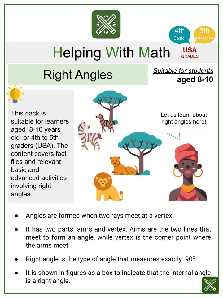 Right Angles (Safari Themed) Math Worksheets