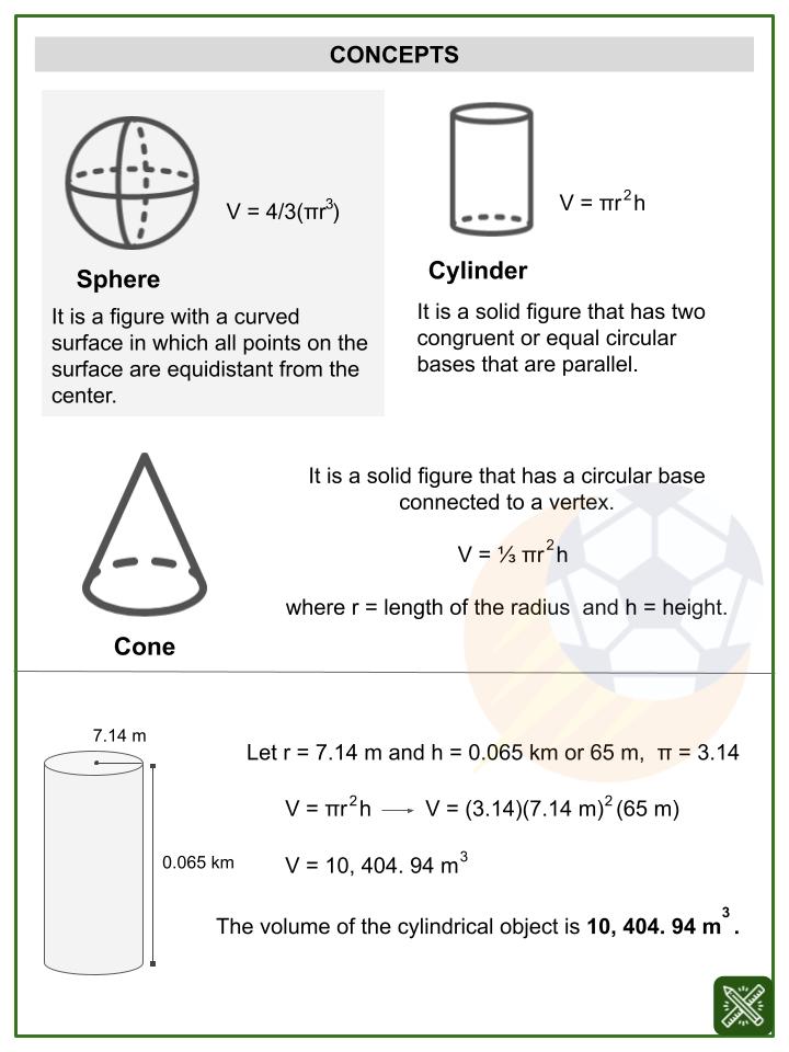 Volume of Cylinders Cones Spheres Math Worksheets