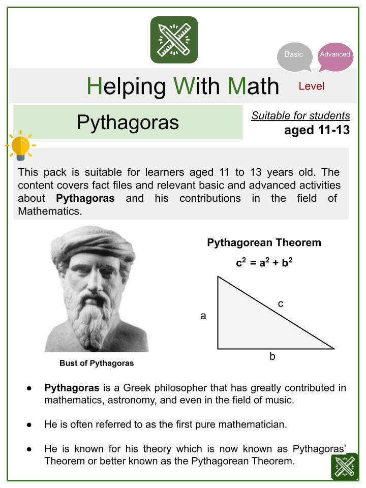 People Series: Pythagoras (Greece Themed) Math Worksheets