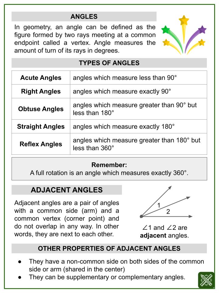 Adjacent Angles (Mardi Gras Themed) Worksheets