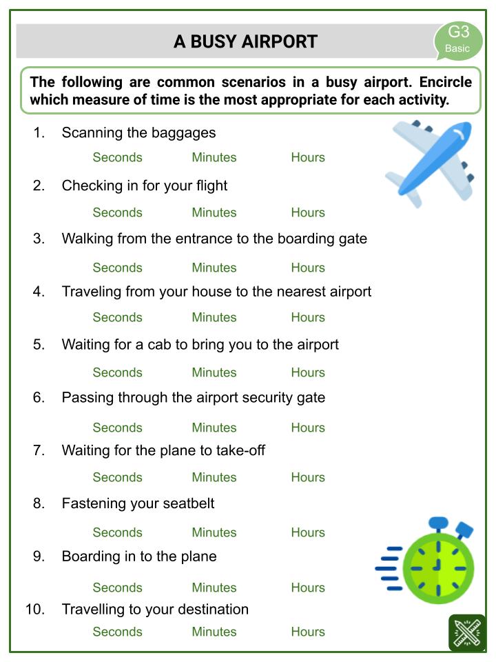 Converting Units of Time (Hours, Minutes, Seconds) (National Aviation Day Themed) Worksheets