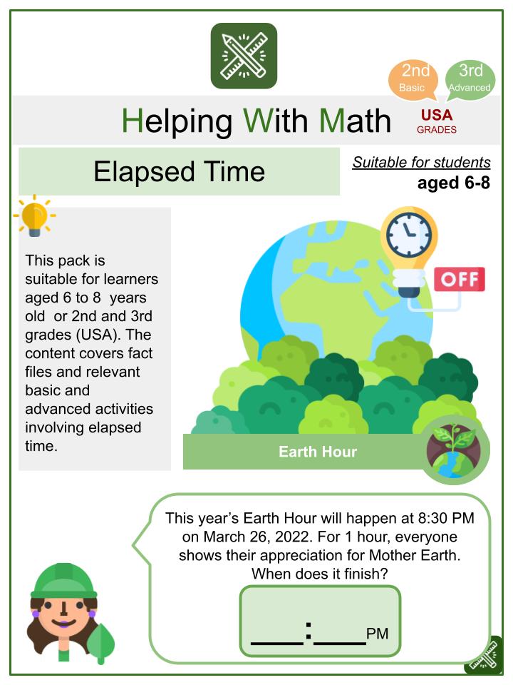 Elapsed Time (Earth Hour Themed) Worksheets